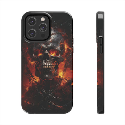 Gothic Skull iPhone Case, Dark Aesthetic Fiery Eyes, Unique Horror Style iPhone Accessory, Cool Tech Design for iPhone Models, Durable Phone Accessory Protective Cover for iPhone Models, Tough iPhone Case