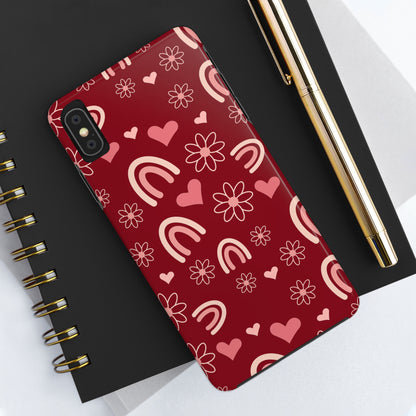 Red Boho Rainbow print Design Tough Phone Case compatible with a large variety of iPhone models, Gift, Phone Case