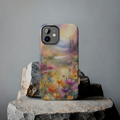 Watercolor Landscape and Wildflowers Pattern print design Tough Phone Case compatible with a large variety of phone models, Phone Case