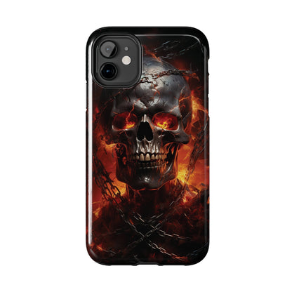 Gothic Skull iPhone Case, Dark Aesthetic Fiery Eyes, Unique Horror Style iPhone Accessory, Cool Tech Design for iPhone Models, Durable Phone Accessory Protective Cover for iPhone Models, Tough iPhone Case