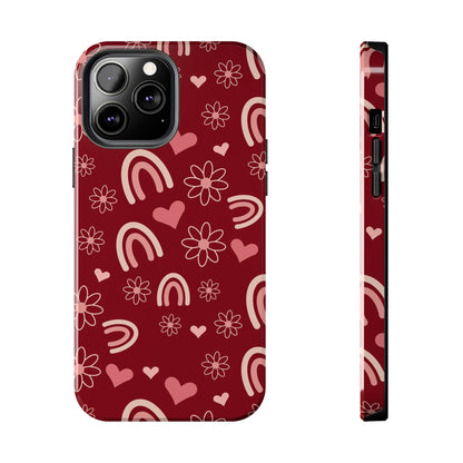 Red Boho Rainbow print Design Tough Phone Case compatible with a large variety of iPhone models, Gift, Phone Case