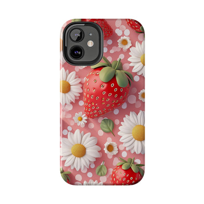 Strawberries & Daisies Digital print Design Tough Phone Case compatible with a large variety of iPhone models, Gift, Phone Case