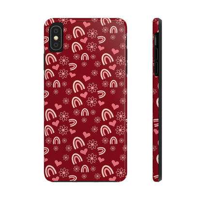 Red Boho2 Rainbow print Design Tough Phone Case compatible with a large variety of iPhone models, Gift, Phone Case