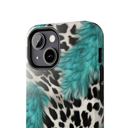 Grunge Turquoise and Animal Print Pattern Design Tough Phone Case compatible with a large variety of iPhone models, Phone Case, Gift