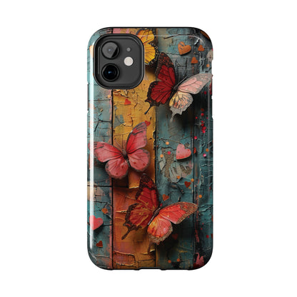 Colorful Butterfly Art on Wood texture design iPhone Case iPhone Case, Colorful Butterfly Art Protective Phone Cover, Durable Phone Accessory Gift, Chic Artsy Protective Cover, Protective Case for iPhone Models, Tough iPhone Case