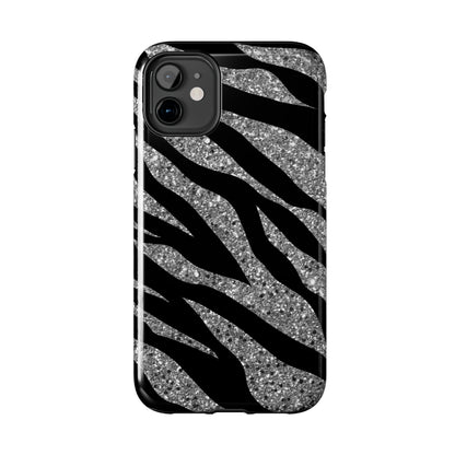 Silver and Black Zebra Print Design  Phone Case- Lightweight, Impact Resistant Cover for iPhone 6, 6s, 12, 13, 14, 15