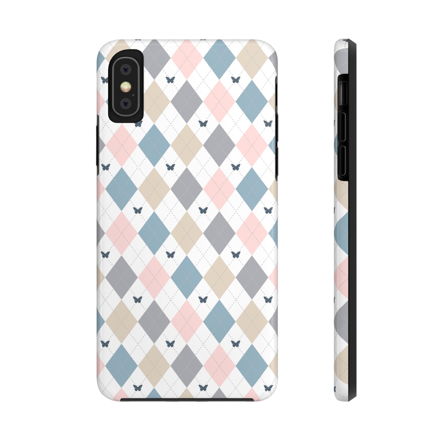 Argyle Pastel Plaid and Butterflies print design Tough Phone Case compatible with a large variety of iphone models