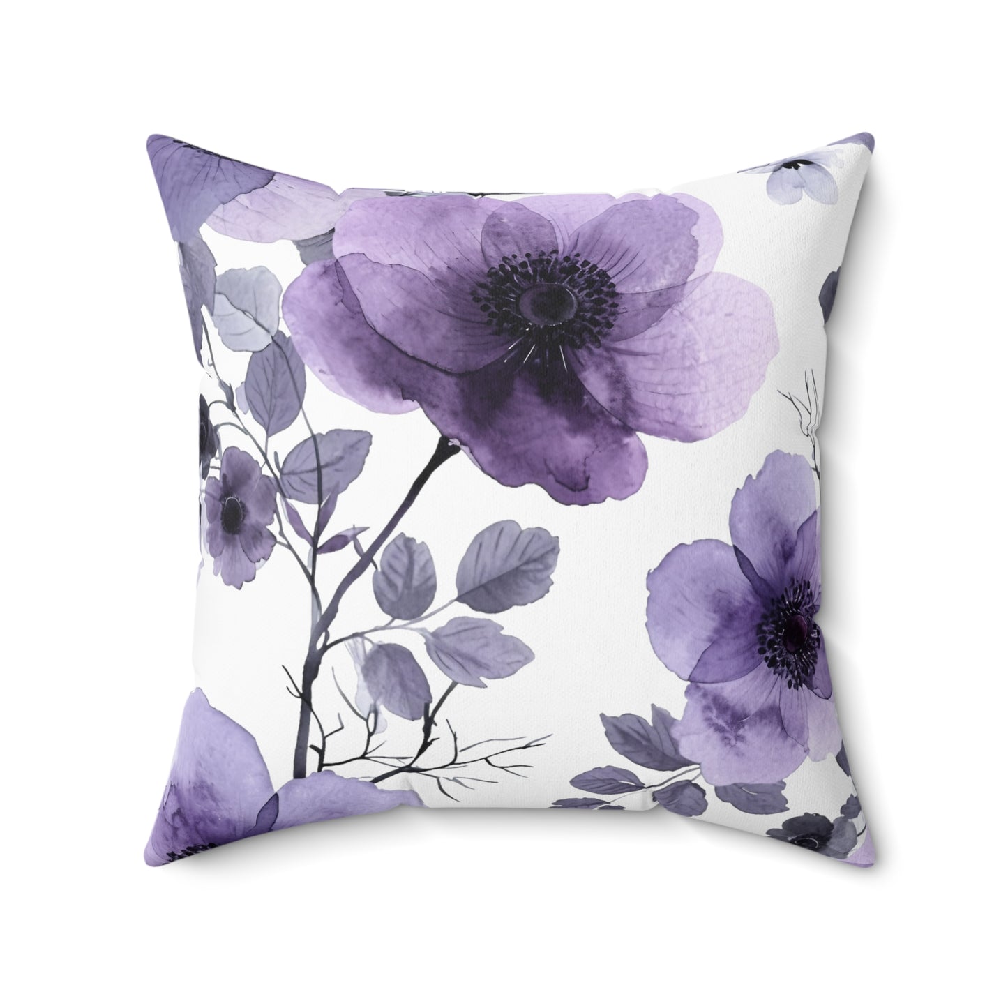 Purple and Black Floral Patternl Design Polyester Square Pillow