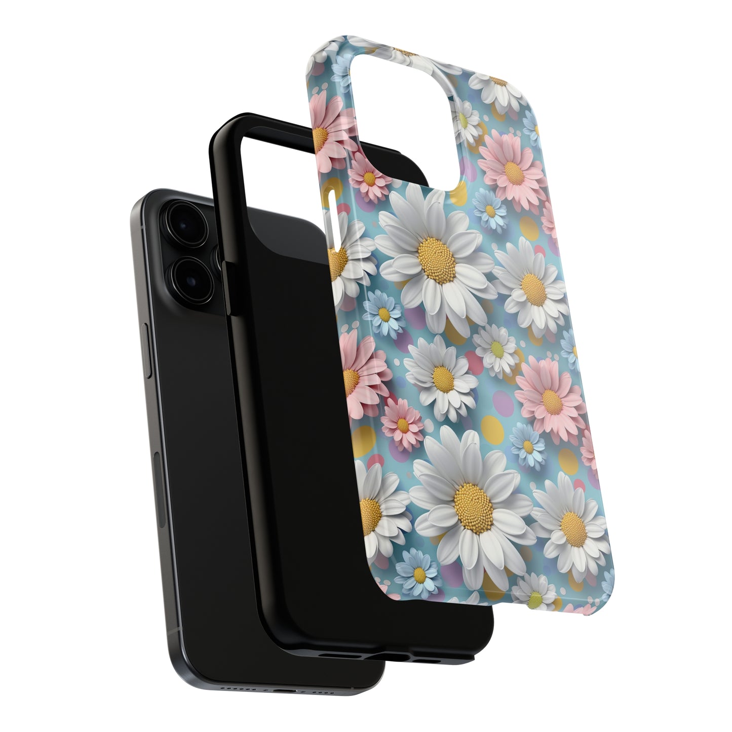 3D Spring Flowes and Polka Dots Digital print Design Tough Phone Case compatible with a large variety of iPhone models, Gift, Phone Case