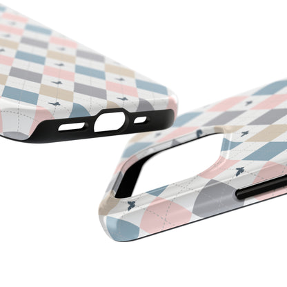 Argyle Pastel Plaid and Butterflies print design Tough Phone Case compatible with a large variety of iphone models