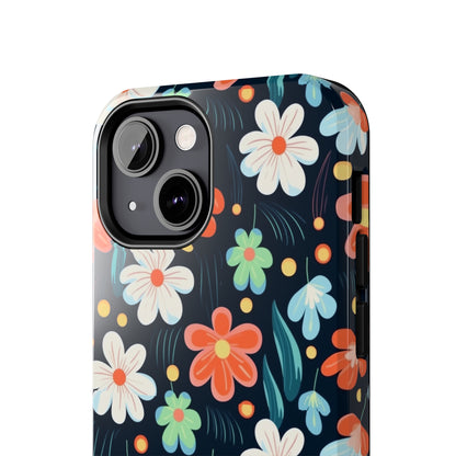 Retro Vibrant Flowers Pattern print design Tough Phone Case compatible with a large variety of phone models, Phone Case, Gift