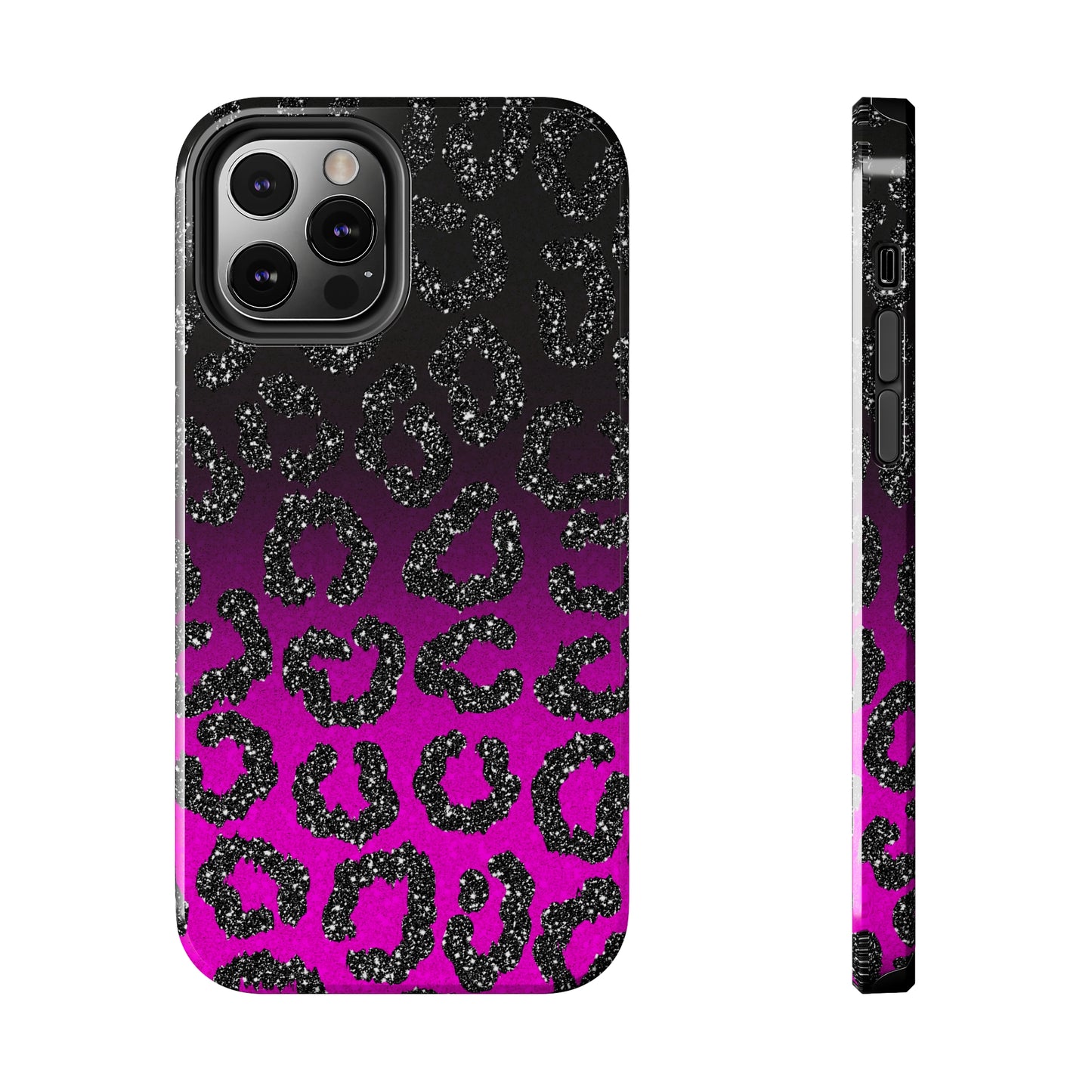 Pink and Black Ombre Leopard Design Phone Case- Lightweight, Impact Resistant Cover for iPhone 6, 6s, 12, 13, 14, 15