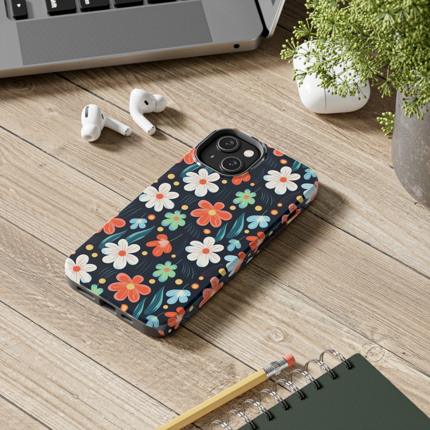 Retro Vibrant Flowers Pattern print design Tough Phone Case compatible with a large variety of phone models, Phone Case, Gift