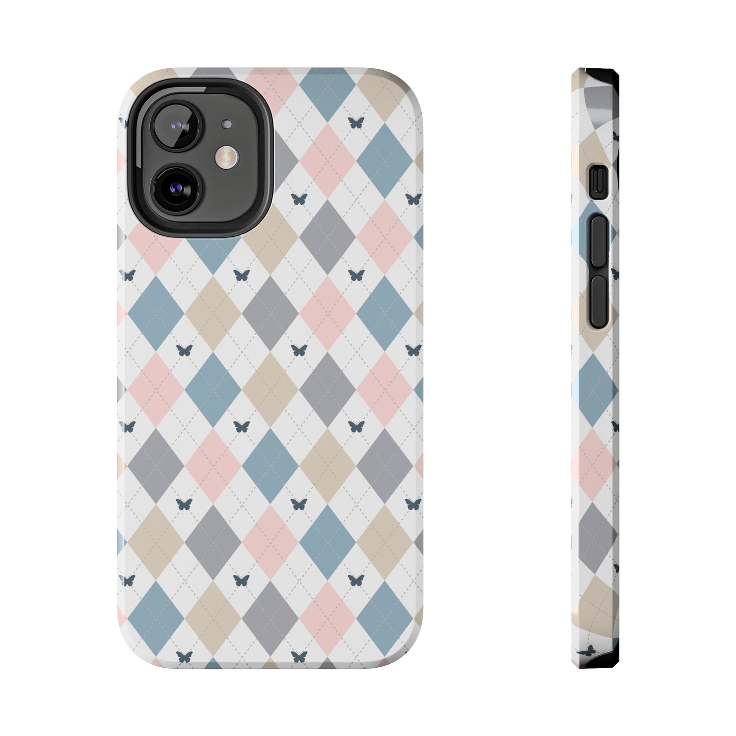 Argyle Pastel Plaid and Butterflies print design Tough Phone Case compatible with a large variety of iphone models