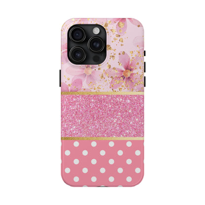 Pink Watercolor flowers and Polka Dot Design Phone Case- Lightweight, Impact Resistant Cover for iPhone 6, 6s, 12, 13, 14, 15