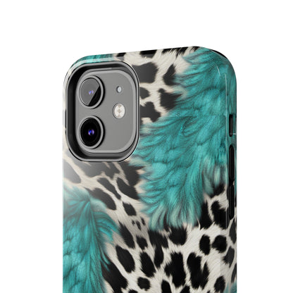 Grunge Turquoise and Animal Print Pattern Design Tough Phone Case compatible with a large variety of iPhone models, Phone Case, Gift