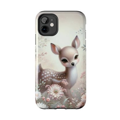 Cute Fawn and Floral print Design Tough Phone Case compatible with a large variety of iPhone models, Gift, Phone Case