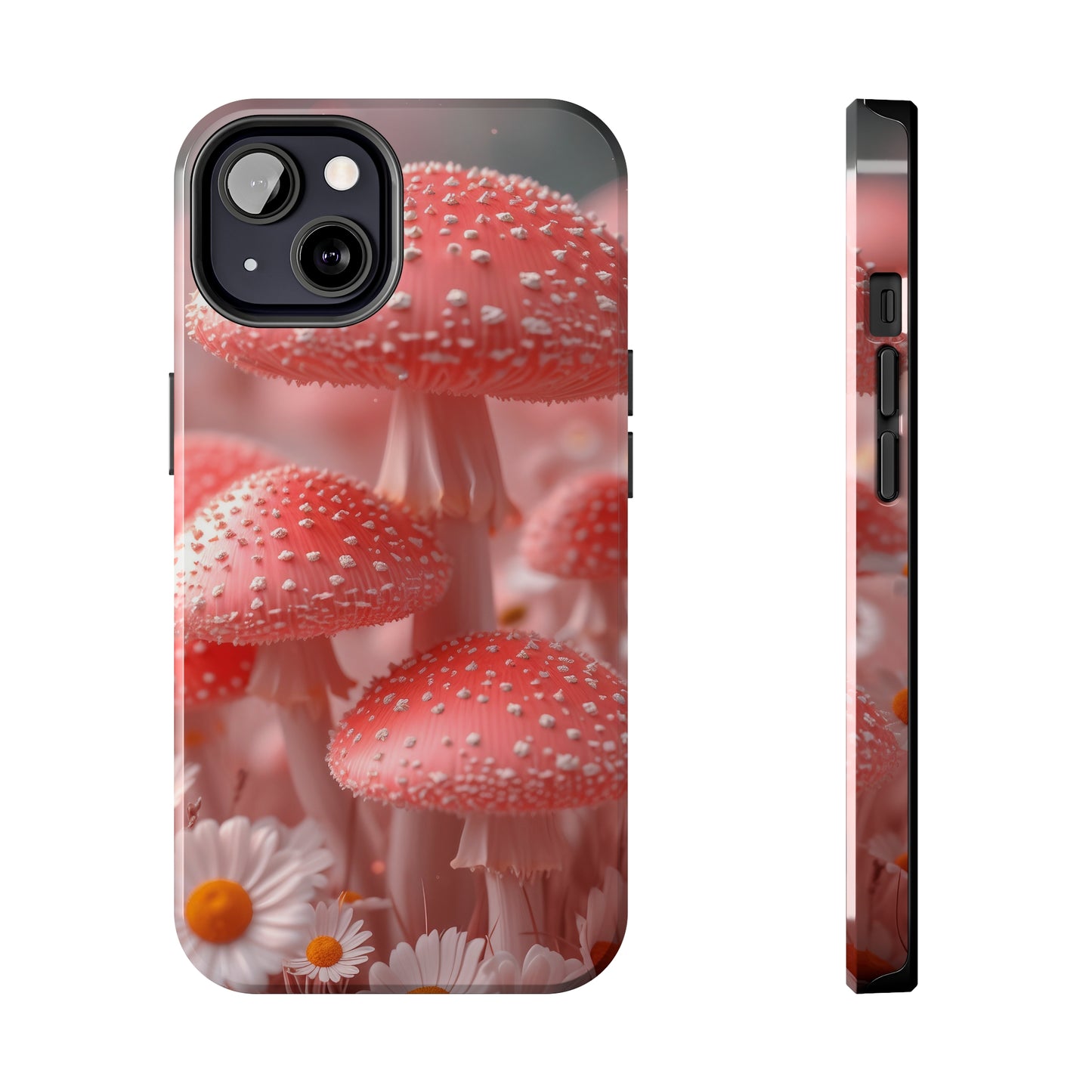 Whimsical Pink Mushrooms and Daisies Design Tough Phone Case compatible with a large variety of iPhone models, Gift, Phone Case