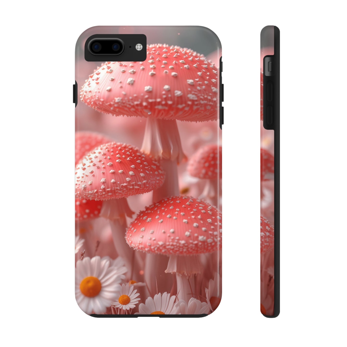 Whimsical Pink Mushrooms and Daisies Design Tough Phone Case compatible with a large variety of iPhone models, Gift, Phone Case