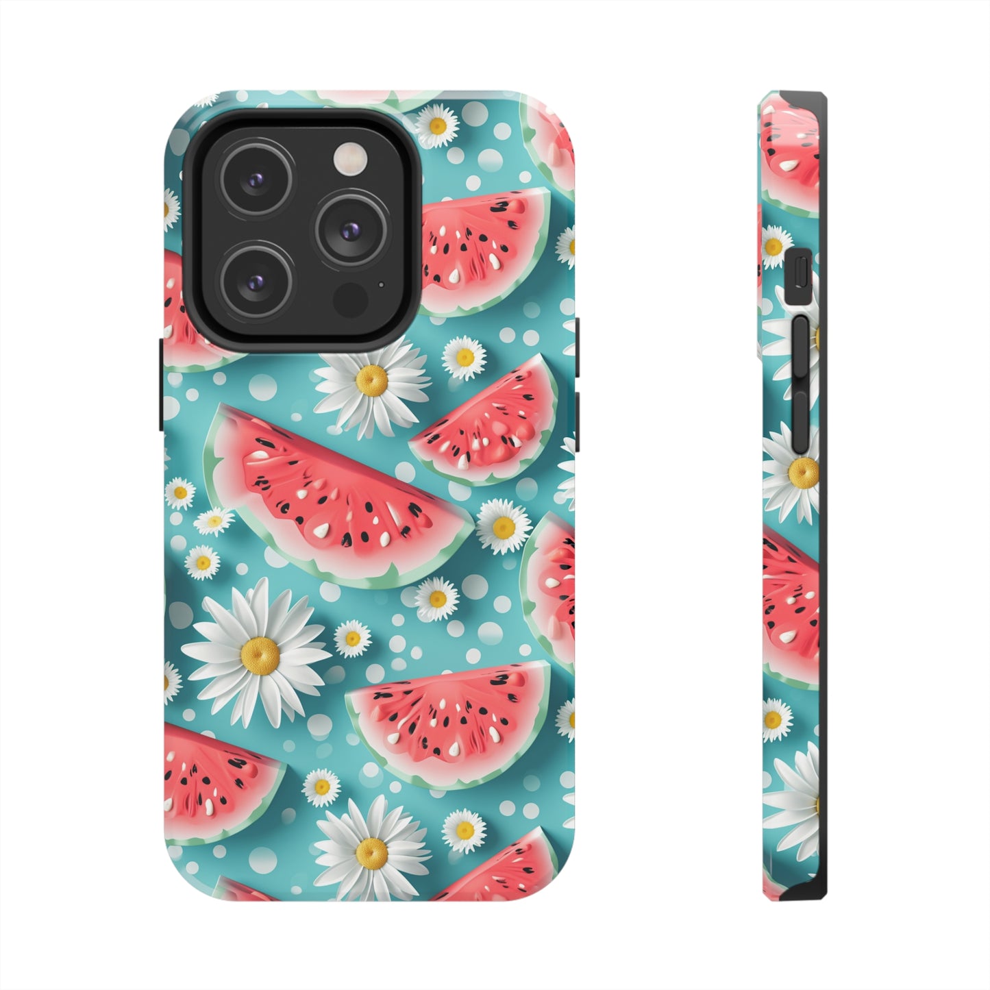 Watermelon Slices and Daisies Digital print Design Tough Phone Case compatible with a large variety of iPhone models, Gift, Phone Case