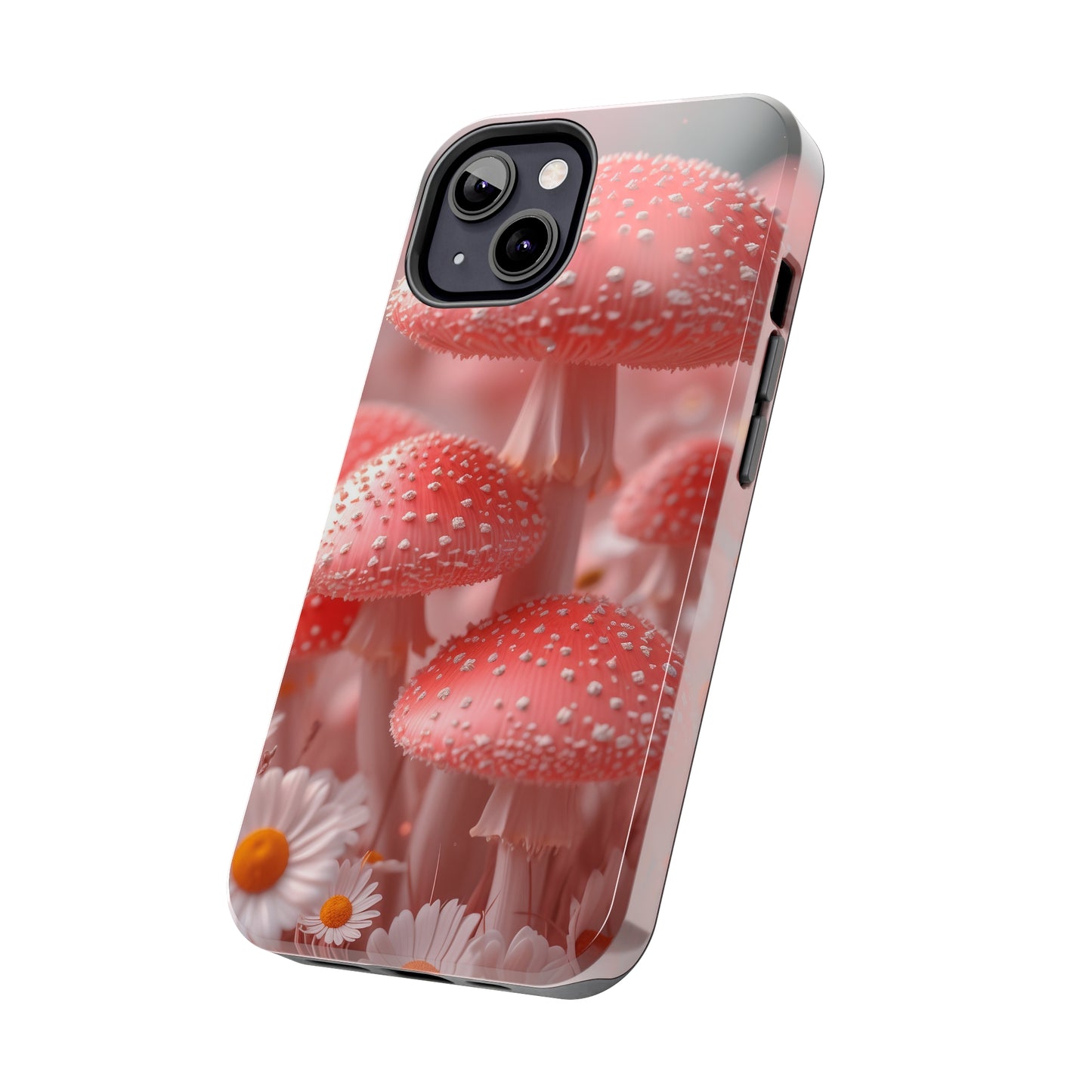 Whimsical Pink Mushrooms and Daisies Design Tough Phone Case compatible with a large variety of iPhone models, Gift, Phone Case