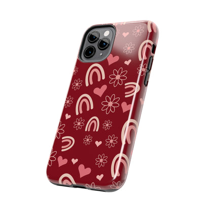 Red Boho Rainbow print Design Tough Phone Case compatible with a large variety of iPhone models, Gift, Phone Case