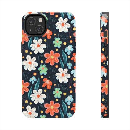 Retro Vibrant Flowers Pattern print design Tough Phone Case compatible with a large variety of phone models, Phone Case, Gift