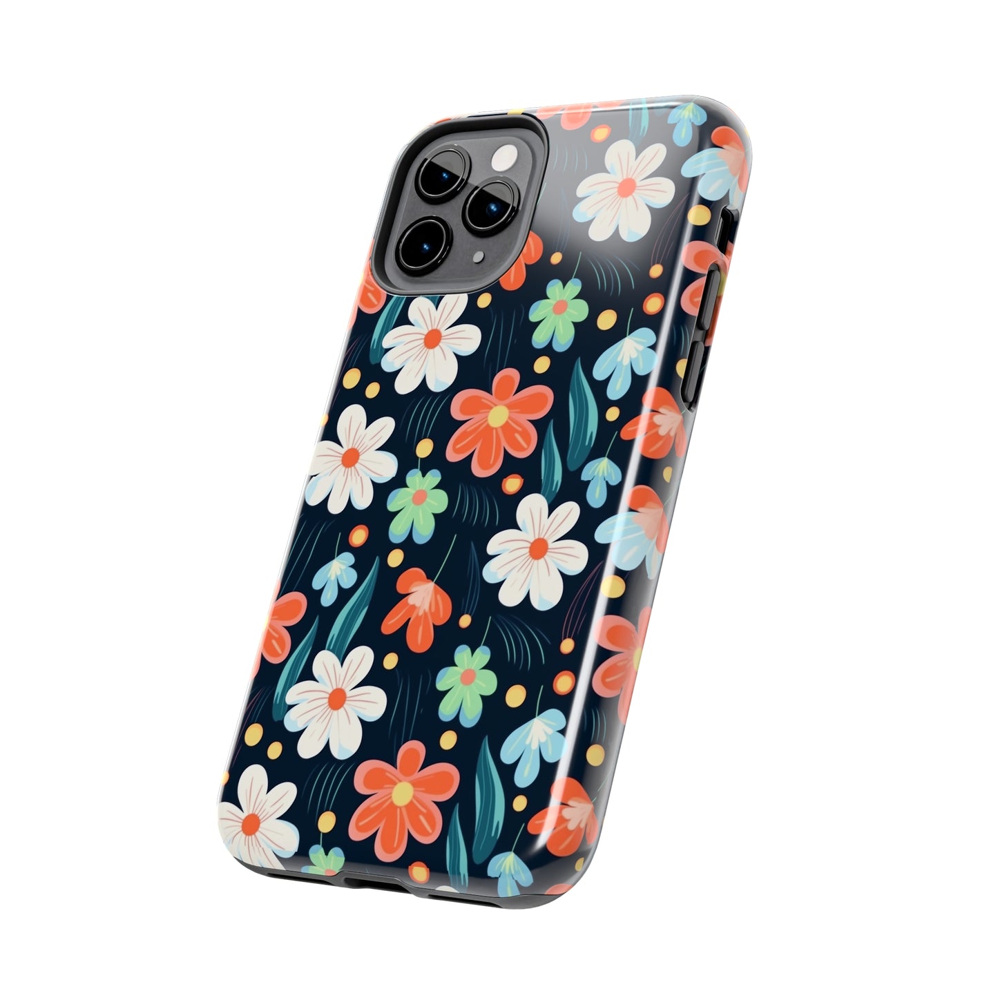 Retro Vibrant Flowers Pattern print design Tough Phone Case compatible with a large variety of phone models, Phone Case, Gift