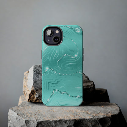 Marbled Turquoise Design Tough Phone Case compatible with a large variety of phone models, Gift, Phone Case