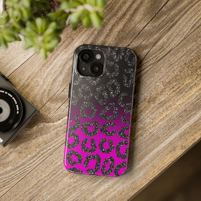 Pink and Black Ombre Leopard Design Phone Case- Lightweight, Impact Resistant Cover for iPhone 6, 6s, 12, 13, 14, 15