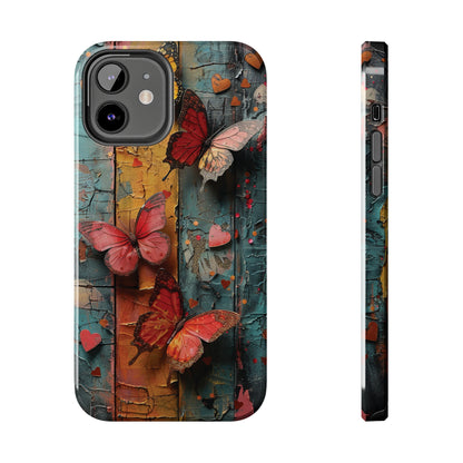 Colorful Butterfly Art on Wood texture design iPhone Case iPhone Case, Colorful Butterfly Art Protective Phone Cover, Durable Phone Accessory Gift, Chic Artsy Protective Cover, Protective Case for iPhone Models, Tough iPhone Case