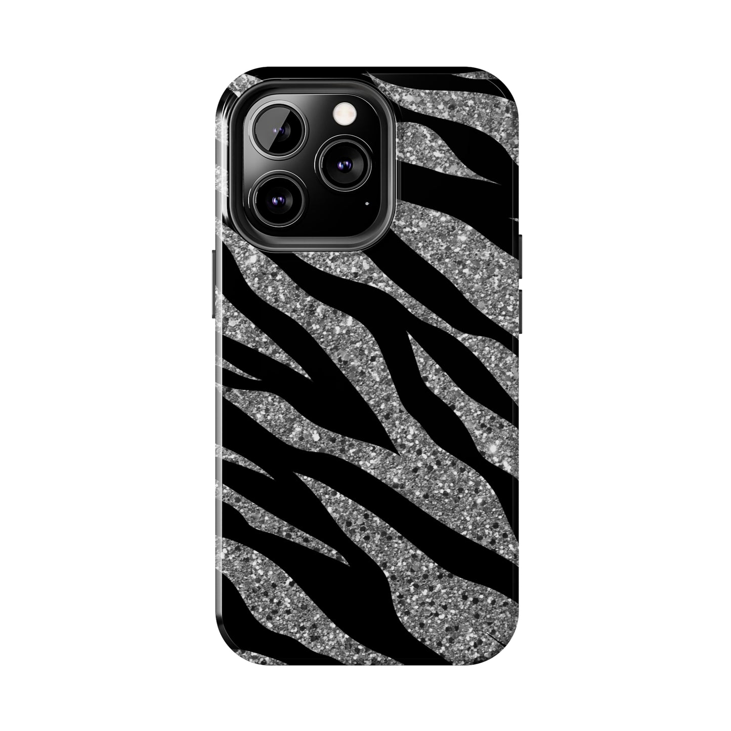 Silver and Black Zebra Print Design  Phone Case- Lightweight, Impact Resistant Cover for iPhone 6, 6s, 12, 13, 14, 15