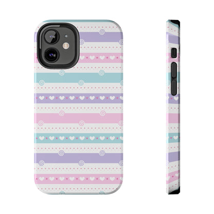 Pastel Stripes and Hearts print design Tough Phone Case compatible with a large variety of iphone models