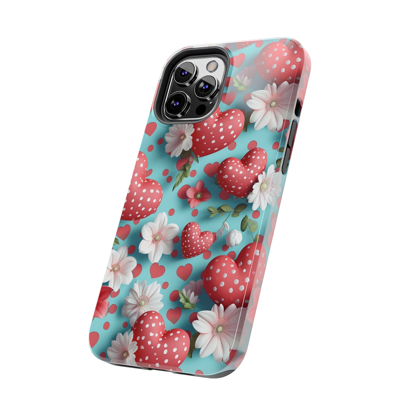 Polka Dot Hearts Digital print Design Tough Phone Case compatible with a large variety of iPhone models, Gift, Phone Case