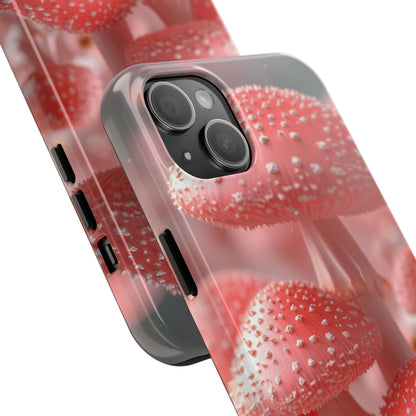 Whimsical Pink Mushrooms and Daisies Design Tough Phone Case compatible with a large variety of iPhone models, Gift, Phone Case