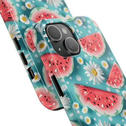 Watermelon Slices and Daisies Digital print Design Tough Phone Case compatible with a large variety of iPhone models, Gift, Phone Case