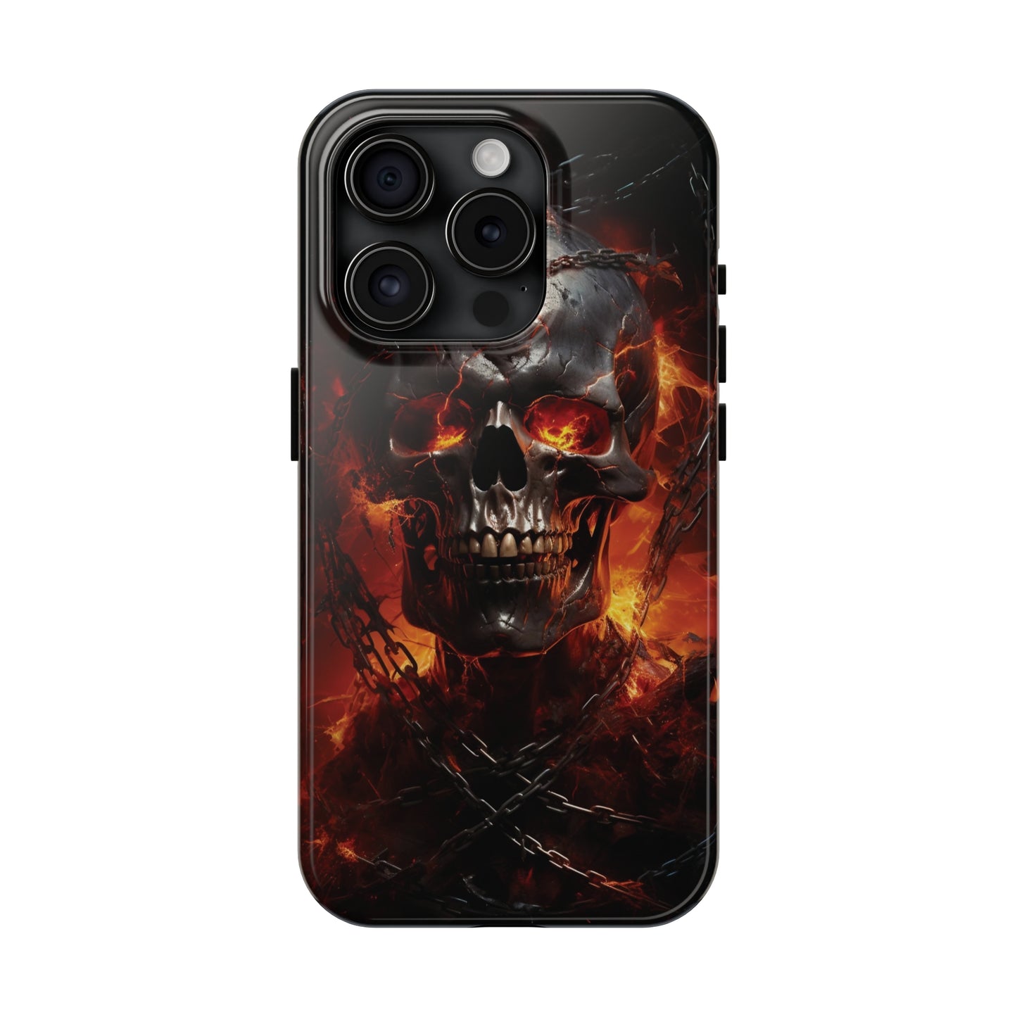 Gothic Skull iPhone Case, Dark Aesthetic Fiery Eyes, Unique Horror Style iPhone Accessory, Cool Tech Design for iPhone Models, Durable Phone Accessory Protective Cover for iPhone Models, Tough iPhone Case