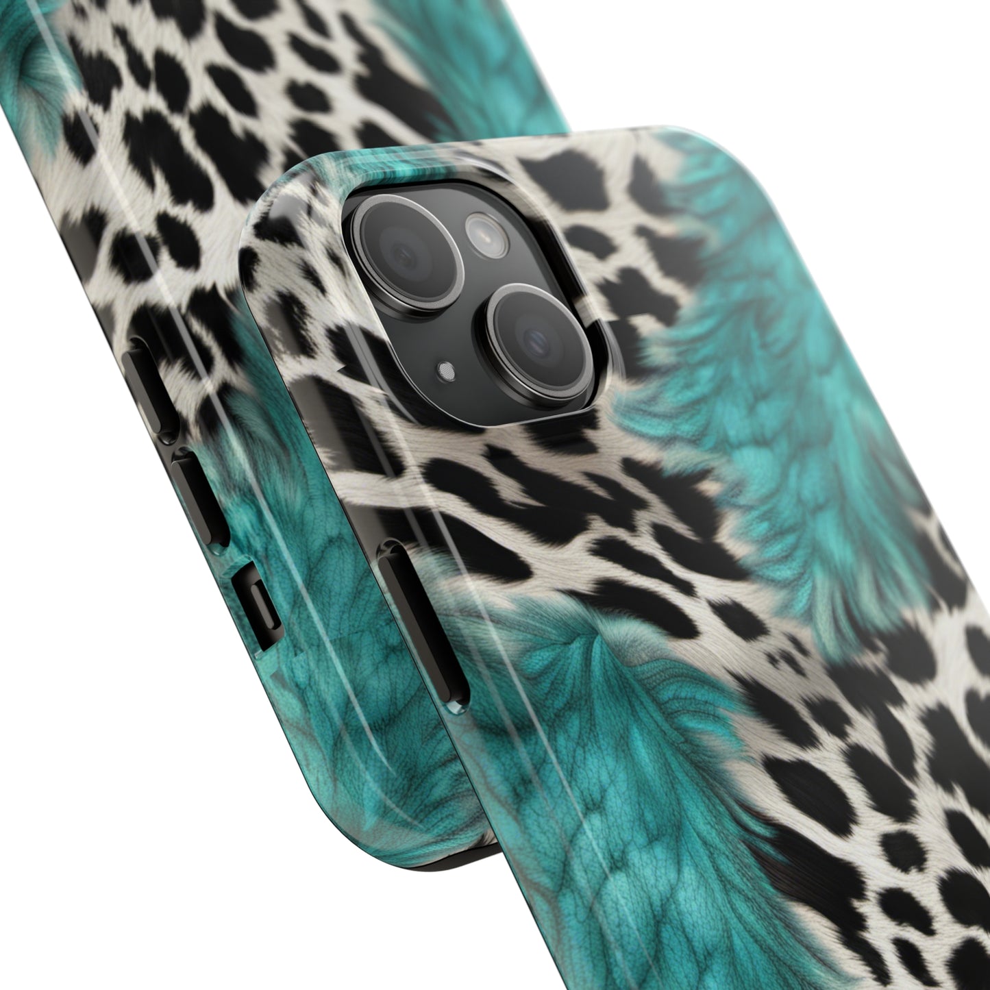 Grunge Turquoise and Animal Print Pattern Design Tough Phone Case compatible with a large variety of iPhone models, Phone Case, Gift