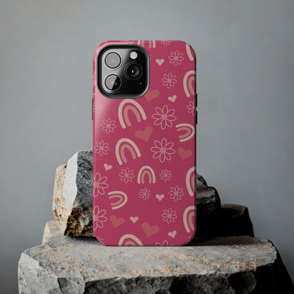 Dark Pink Boho Rainbow print Design Tough Phone Case compatible with a large variety of iPhone models, Gift, Phone Case