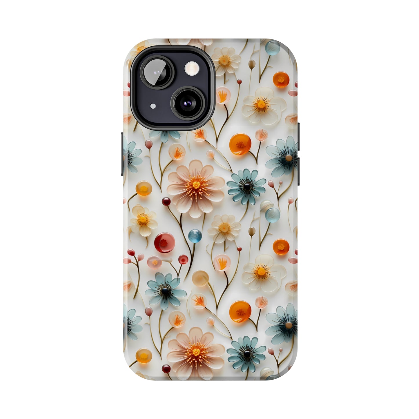 3D Glass Flower Pattern Design Tough Phone Case compatible with a large variety of iPhone models, Phone Case, Birthday Gift