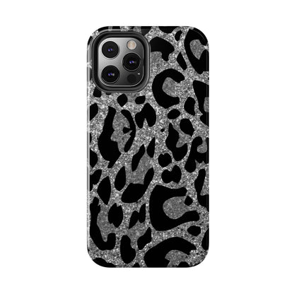 Silver and Black Leopard Design Phone Case- Lightweight, Impact Resistant Cover for iPhone 6, 6s, 12, 13, 14, 15