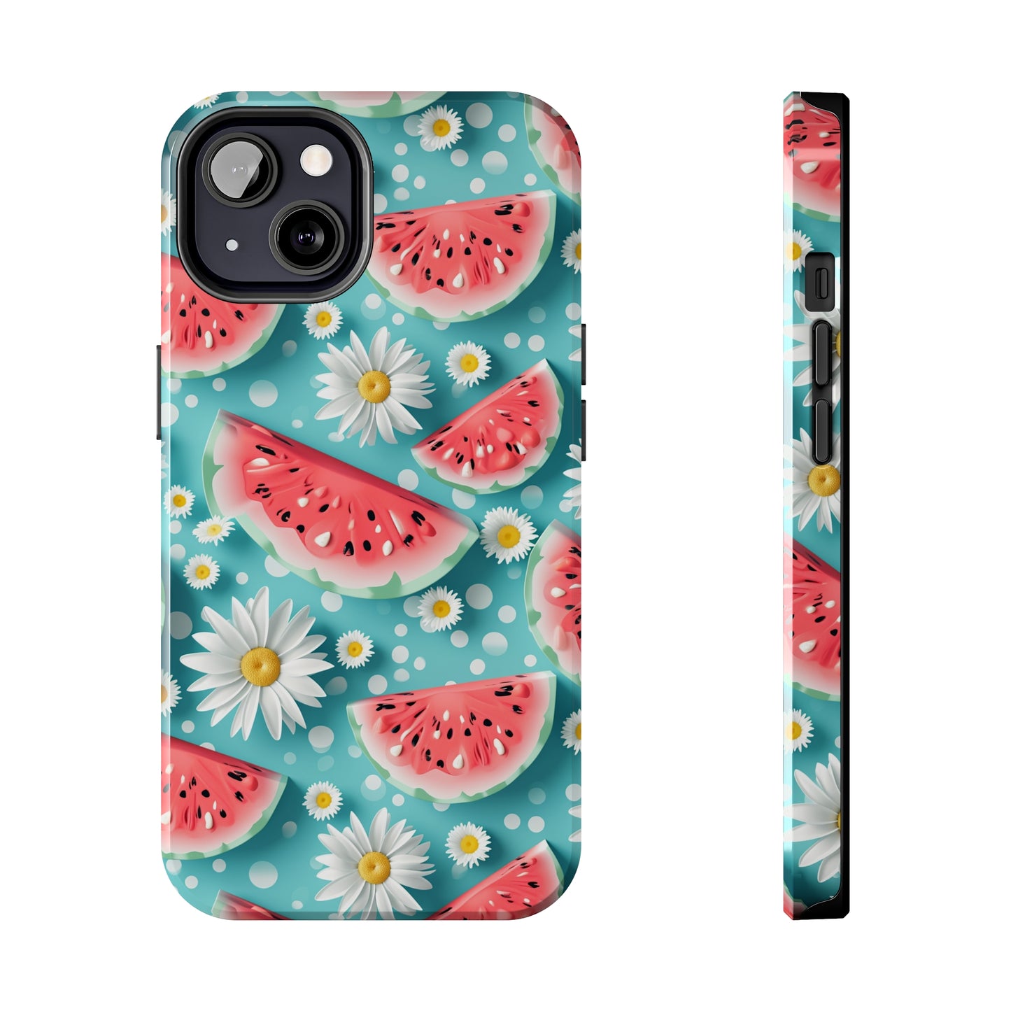 Watermelon Slices and Daisies Digital print Design Tough Phone Case compatible with a large variety of iPhone models, Gift, Phone Case