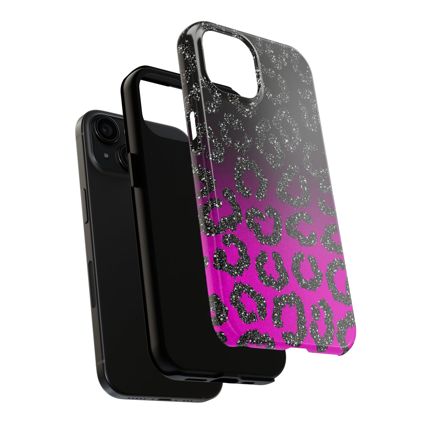 Pink and Black Ombre Leopard Design Phone Case- Lightweight, Impact Resistant Cover for iPhone 6, 6s, 12, 13, 14, 15