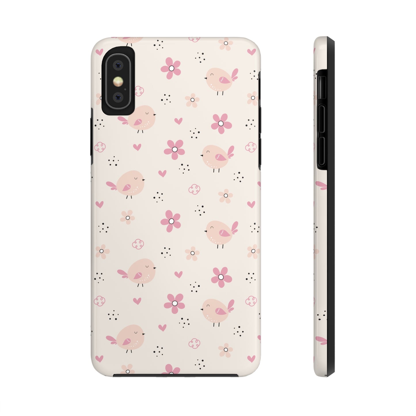 Cute Pink Birds and Flowers print design Tough Phone Case compatible with a large variety of iphone models