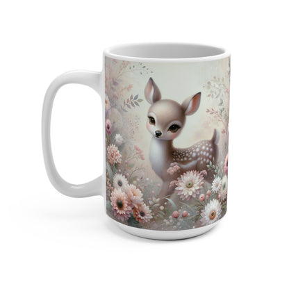 Woodland Fawn Coffee Mug, Cute Deer Floral Print, Wildlife Nature Inspired Cup, Whimsical Forest Animals, Gift for Animal Lovers