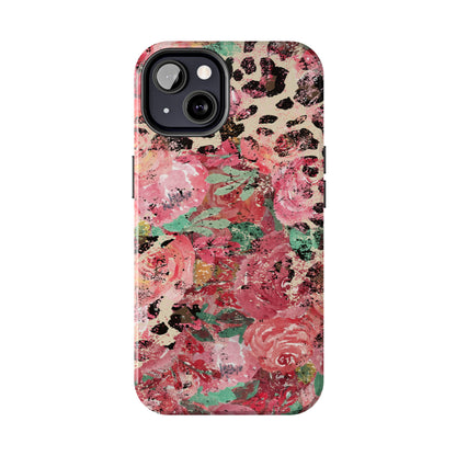 Western Leopard and Pink Roses Design Phone Case- Lightweight, Impact Resistant Cover for iPhone 6, 6s, 12, 13, 14, 15