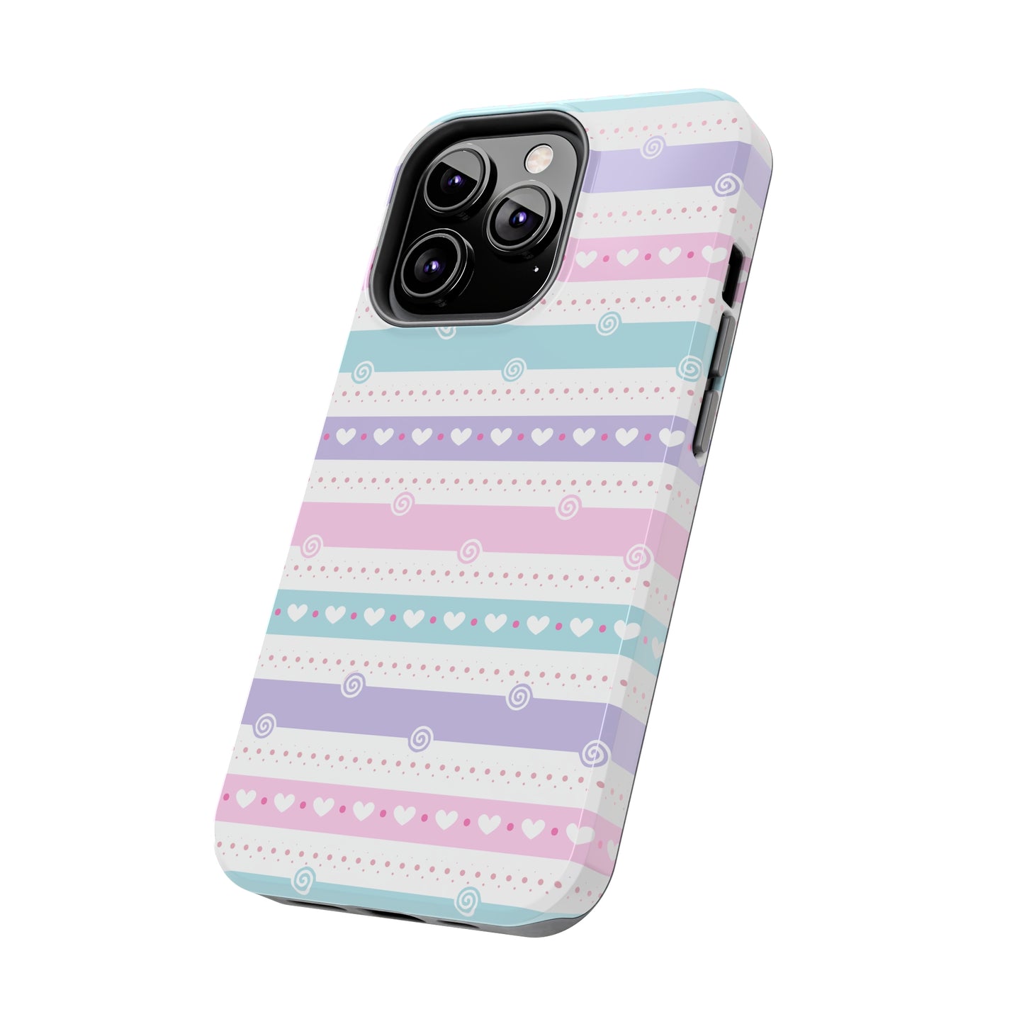 Pastel Stripes and Hearts print design Tough Phone Case compatible with a large variety of iphone models