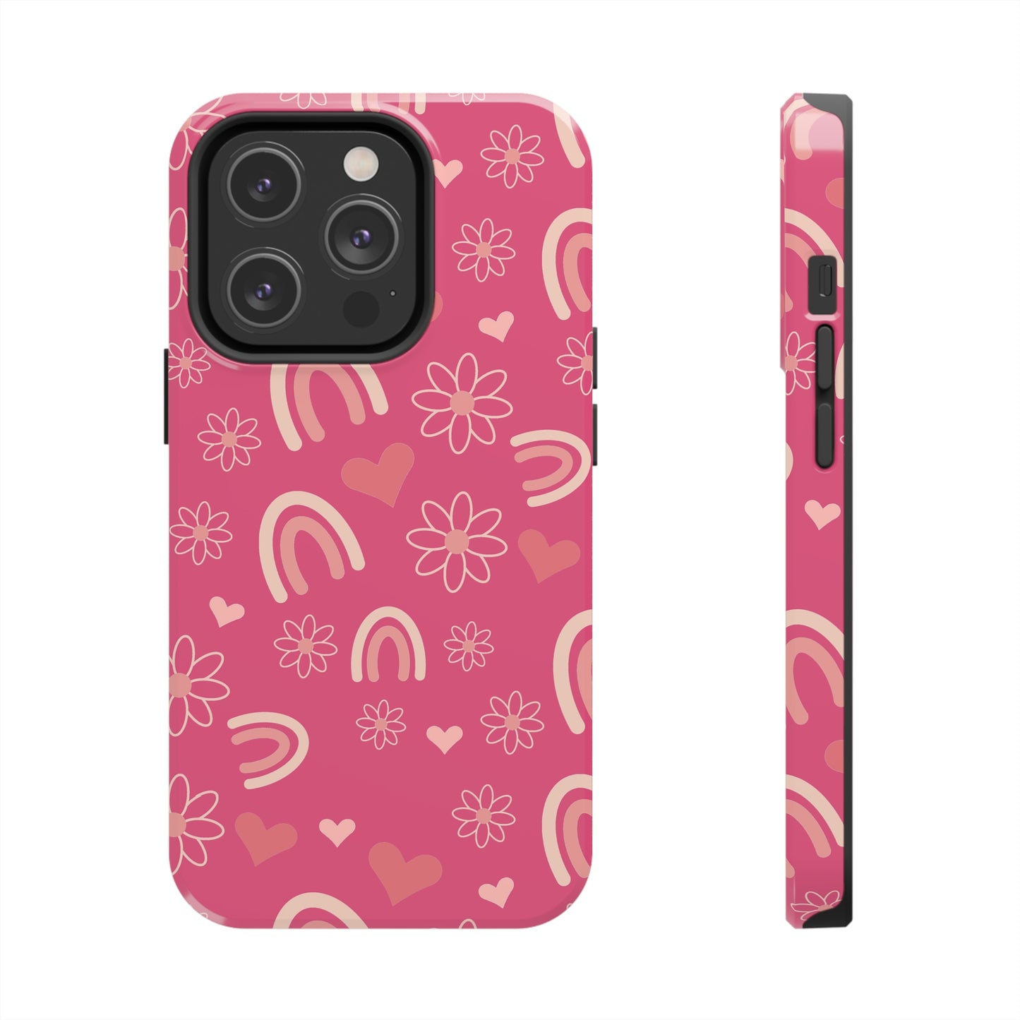 Dark Pink Boho Rainbow print Design Tough Phone Case compatible with a large variety of iPhone models, Gift, Phone Case