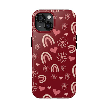 Red Boho Rainbow print Design Tough Phone Case compatible with a large variety of iPhone models, Gift, Phone Case