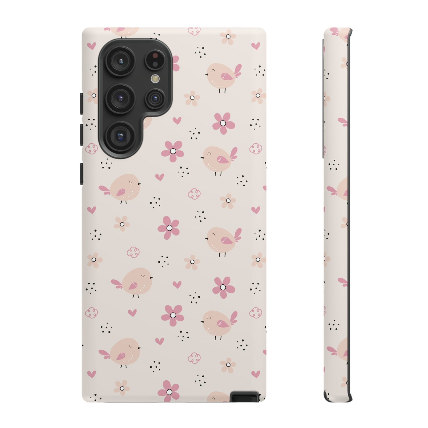 Cute Pink Birds and Flowers print design Tough Phone Case compatible with a large variety of Samsung models